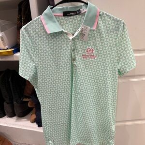 RLX Ralph Lauren Green and Pink Polo Shirt with Polka Dots